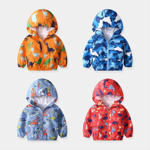 

boys jacket spring and autumn korean childrens clothing baby fashion cartoon dinosaur hooded windbreaker coat, Blue;gray