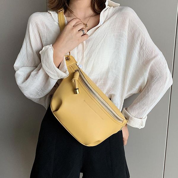 

waist bags 2021 bag women zipper packs fashion quality belt luxury pu leather semi-circular chain chest phone pouch
