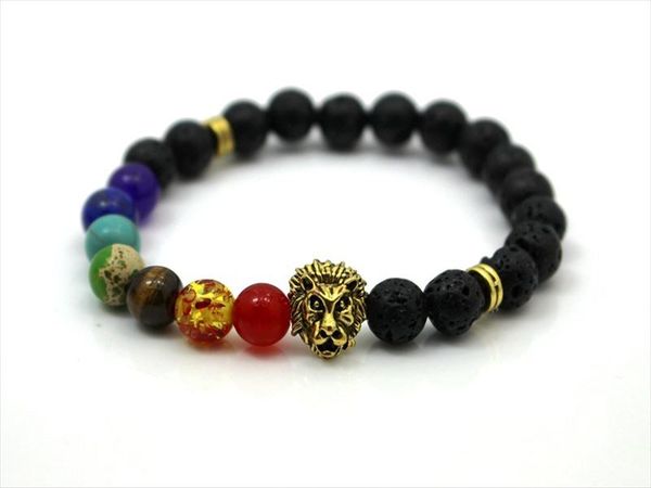 

lion bracelets strands 8mm energy volcanic stone chakra colorful seven maelun bracelet, Black