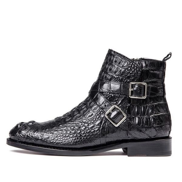 

british double buckle ankle boots luxury business genuine men designer crocodile leather black dress shoes ee8s