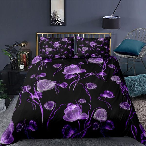 

bedding sets purple flowers 3d print set floral pattern duvet cover for couple bedlines & pillowcase black bedclothes