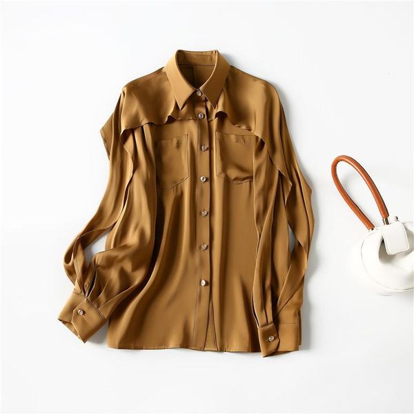 

european and american women's clothing spring 2021 the long - sleeved lapel ruffled fashion silk shirt blouses & shirts, White