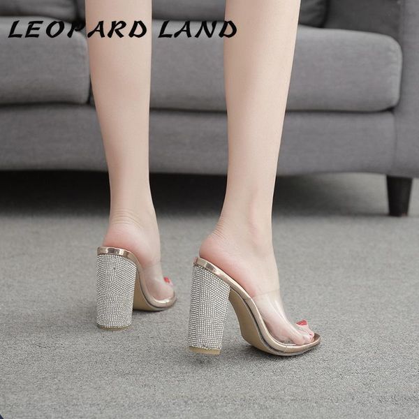 

2021 women sandals models rhinestone chunky-heel pvc transparent slippers high-heel large size cwf, Black