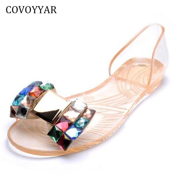 

jelly shoes 2021 fashion rhinestone bowtie flat sandals women summer beach transparent slip on plus size 40 wss197, Black