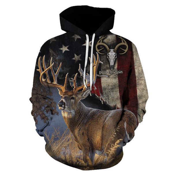 

2021 elk 3d digital printing pullover hoodie loose casual men's wear, Black