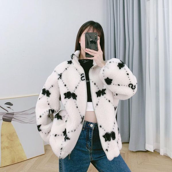 

women's fur & faux shzq women coat winter 2021 arrival 100% real sheep wool jacket raglan sleeve flower pattern thick warm female cloth, Black