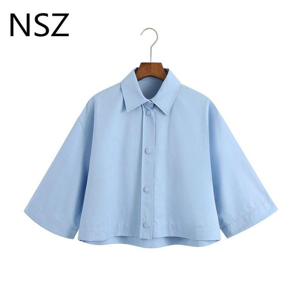 

women's blouses & shirts nsz women oversized crop loose fashion short blouse turn down collar button shirt half sleeve elegant female b, White