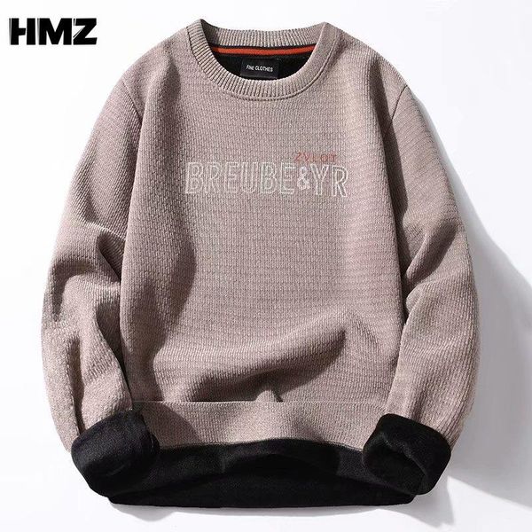 

men's sweaters hmz 2021 autumn and winter boutique pullover sweater loose fleece round neck plus velvet thick warm men, White;black