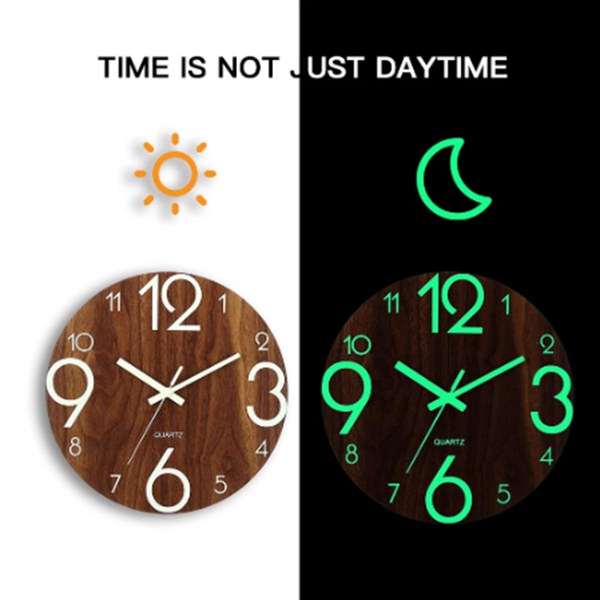 

wall clocks luminous wooden number clock modern design mute dark glowing quartz hanging circular for home living room decoration