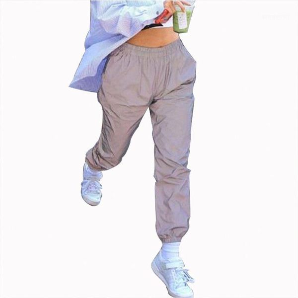 

women's jeans apparel elastic waist loose reflective ankle banded pants women winter clothes, Blue