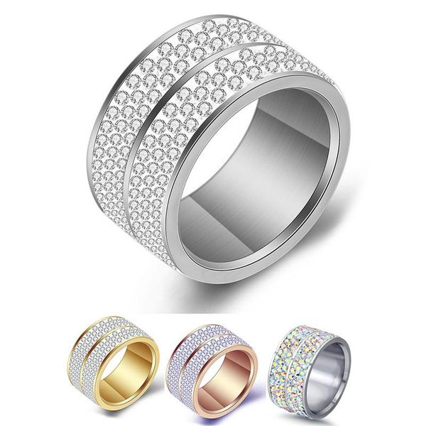 

cluster rings modyle 6 row crystal jewelry wedding ring for women classic stainless steel accessories party, Golden;silver