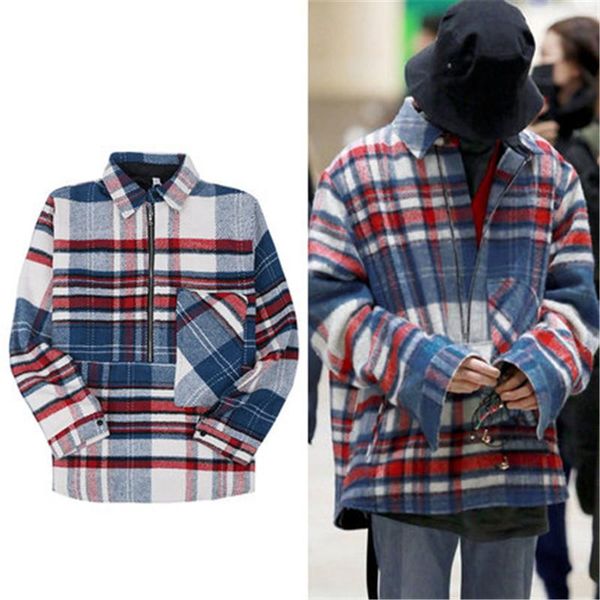 

men blouse bigbang gdragon justin same style shirt plaid jacket long sleeve casual patching men's vests, Black;white