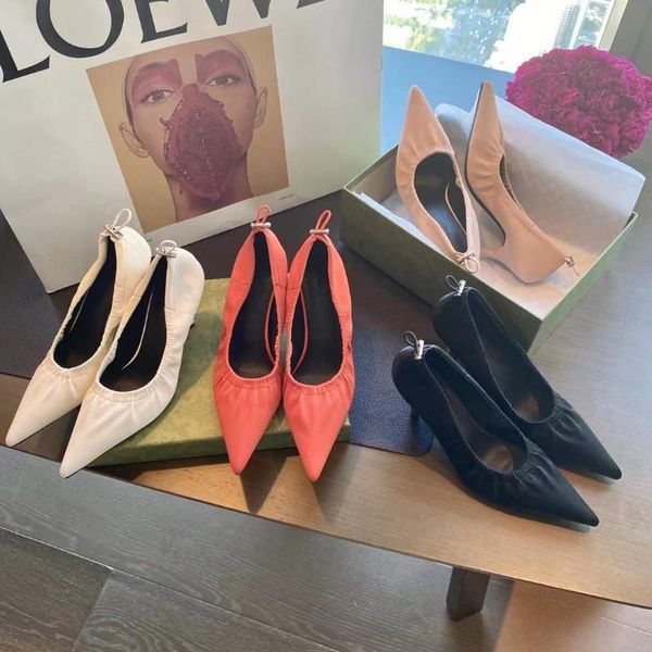 

dress shoes fashion women pumps pointed toe solid color elastic slip on thin high heels elegant office work woman sexy, Black