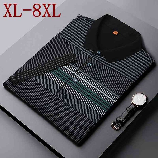 

men's dress shirts 8xl 7xl 6xl breathable oversized polo shirt men summer business striped mens t- polos 6fnx, White;black
