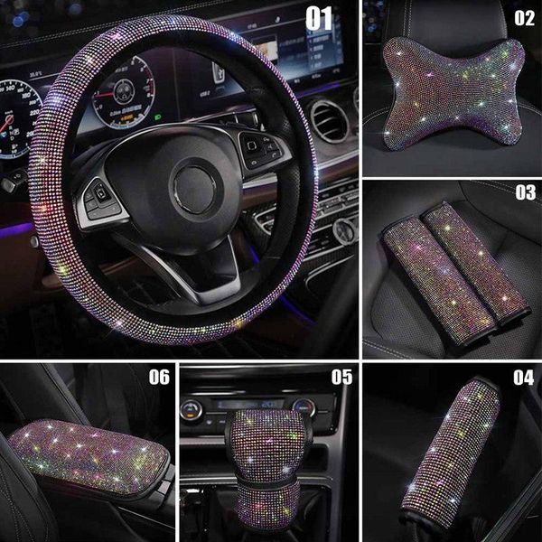 

steering wheel covers colorful diamond handbrake gear cover non-slip protector durable case for women car styling interior accessories