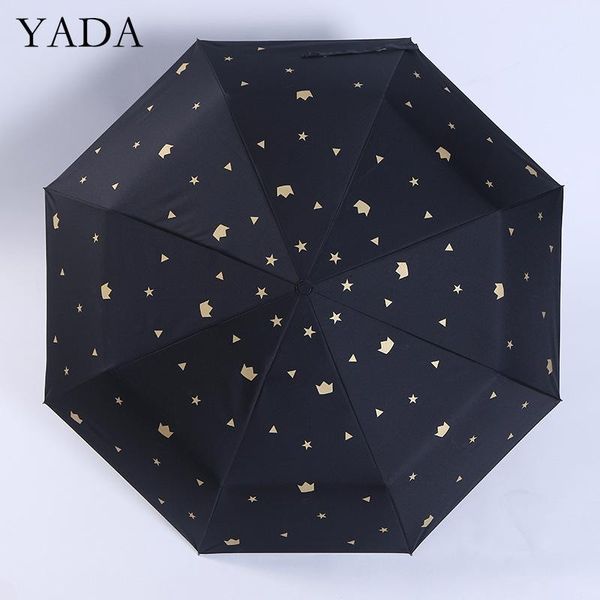 

umbrellas yada fashion gold color star&crown pattern umbrella fold women girl uv rainproof parasol rain sun yd200257