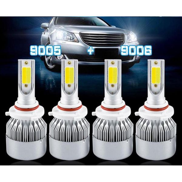 

car headlights 4x 9006+9005 led headlight 4200w 630000lm hi-lo beam combo kit 6000k hid lamp c6 super bright cob chip plug and play 12v/24v