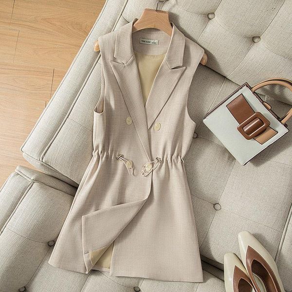 

women's vests 2021 long vest women elegant suit female spring autumn sleeveless jackets outerwear office ladies slim waistcoat h566, Black;white