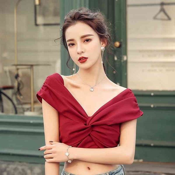 

gtou-3f-350-c-9179 v-neck backless women shirts fashion summer women 210706, White