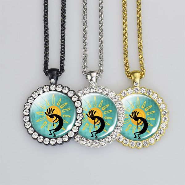 

pendant necklaces kokopelli sun dance necklace flute player fertility diety jewelry, Silver