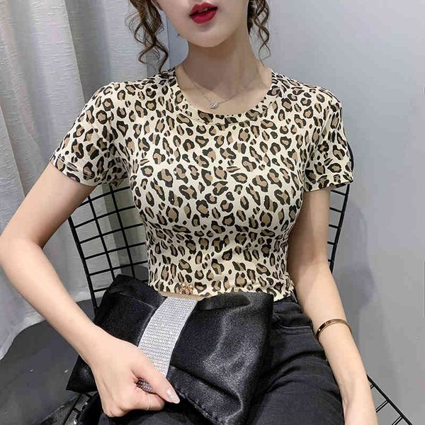 

women's t-shirt summer korean clothes t-shirt fashion print leopard women ropa mujer cotton short bottoming tee t03905 41xq, White