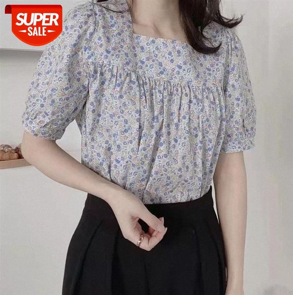 

li zhiqi floral baby shirt sweet puff sleeve french square neck tie 110638 #wh0f, Black;gray