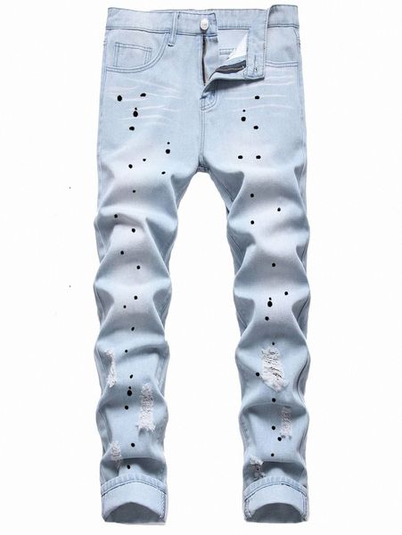 

romwe guys graphic print ripped jeans i8sv#, Blue