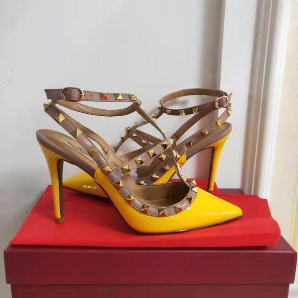 

sandals 2021 ankle rivet buckle fashion women's leather 10cm 8cm 6cm high heels women wedding shoes 35-43, Black