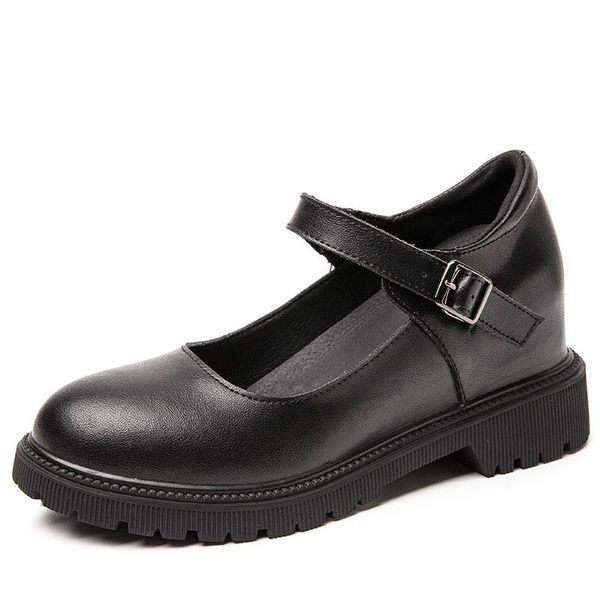 

dress shoes lapolaka fashion women mary janes genuine leather cow rubber sole increased internal round toe office lady, Black