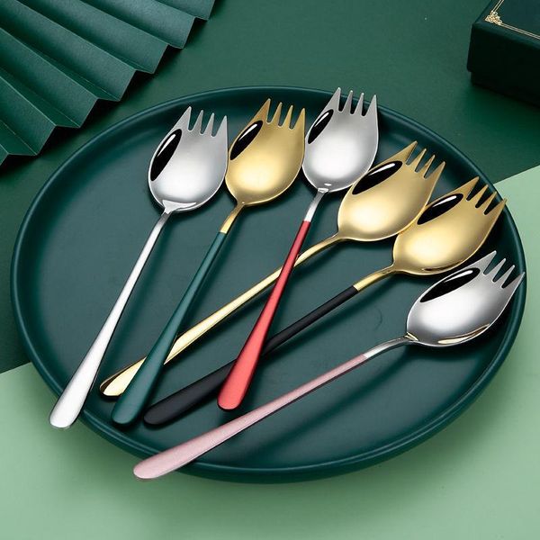 

forks multifunctional fork spoon one stainless steel dual-purpose salad fruit soup bowl noodle kitchen tool