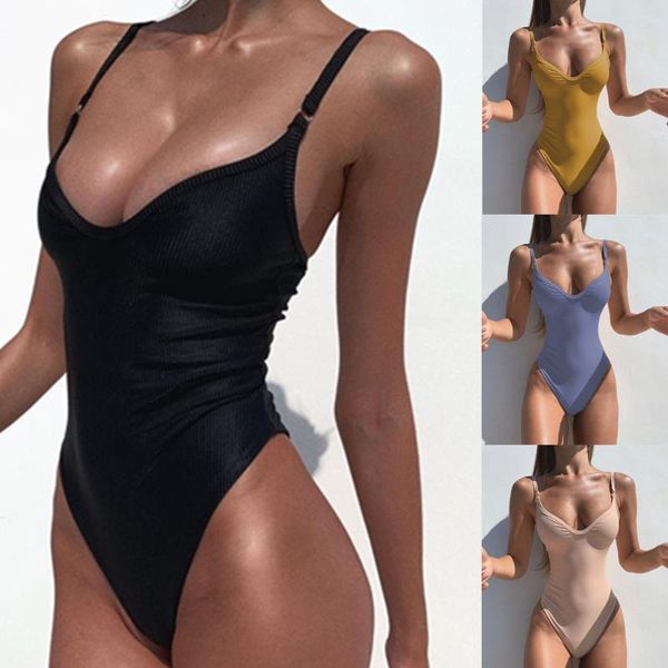 

one-piece suits solid wimsuit women bodysuit swimwear push up padded summer beach bathing suit monokini