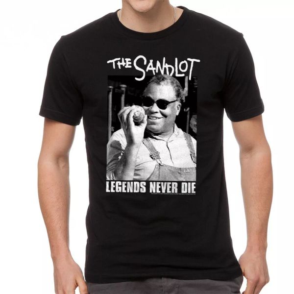 

the sandlot legends never die quote graphic men's black t-shirt, White;black