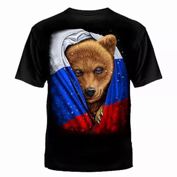

tshirt t-shirt russian russia bear in the flag cult clothing rus, White;black