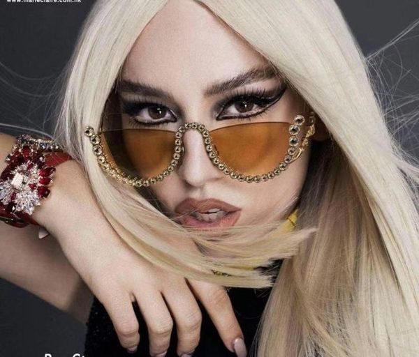 

sunglasses fashion half frame cat eye luxury diamond women gradient mirror eyewear vintage magnificence men glasses, White;black