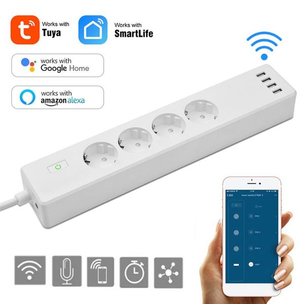 

smart power plugs wifi strip 4 eu outlets plug with usb charging port timing app voice control for alexa home assistant