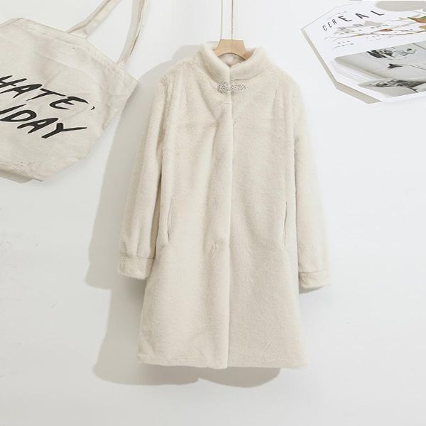 

women's fur & faux 2021 winter mid-length coat korean casual white, Black