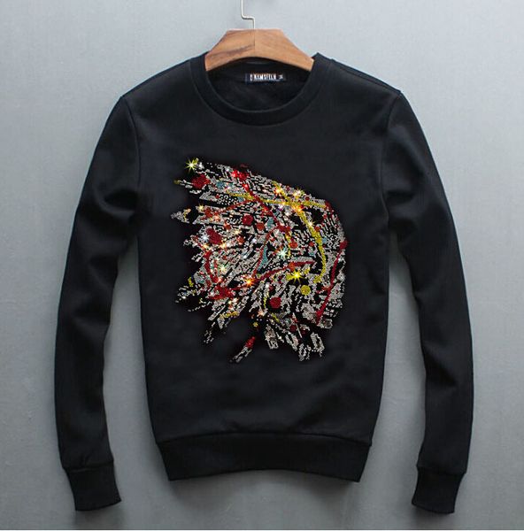 

men's hoodies & sweatshirts m-4xl hoodies with male long black sleeve casual rhinestones