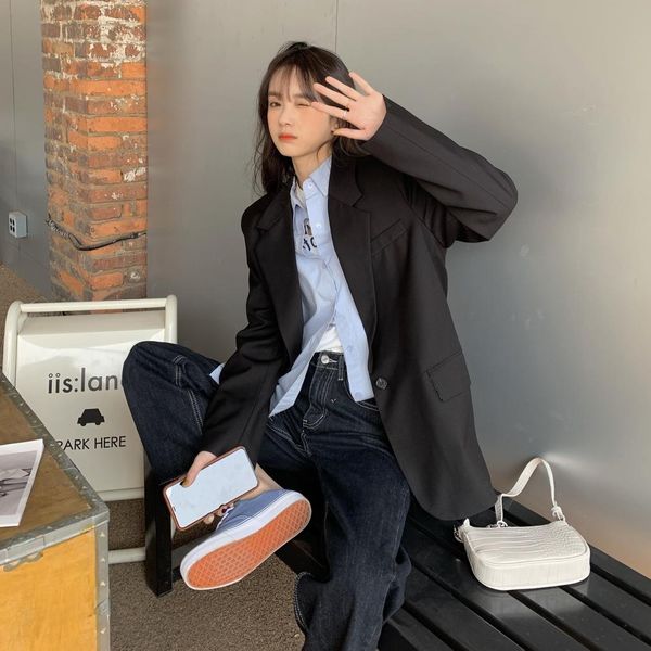 

khaki suit jacket female easy leisure small fry oversize blazer women solid 210427, White;black