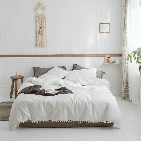 

bedding sets 100%cotton ultra soft white pom set for girls single  double king size comforter cover bed sheet pillowcases
