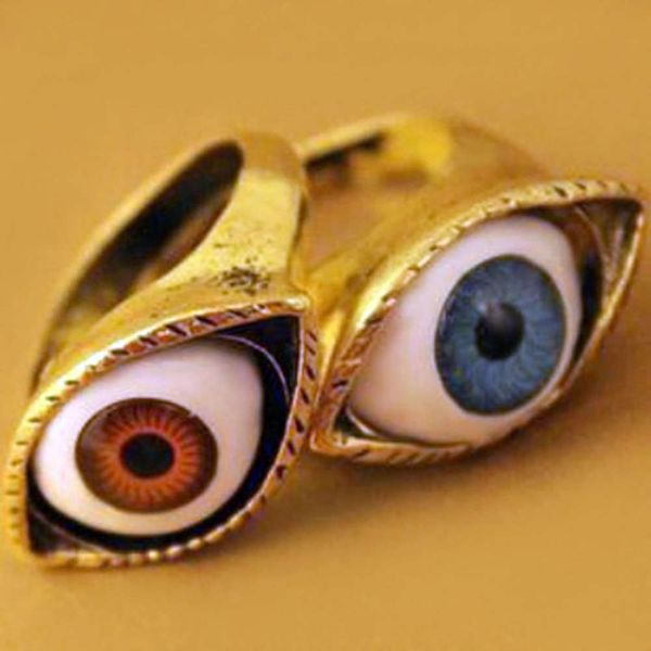 

alloy geometry punk personality exaggerated blue eyes ring female, Black