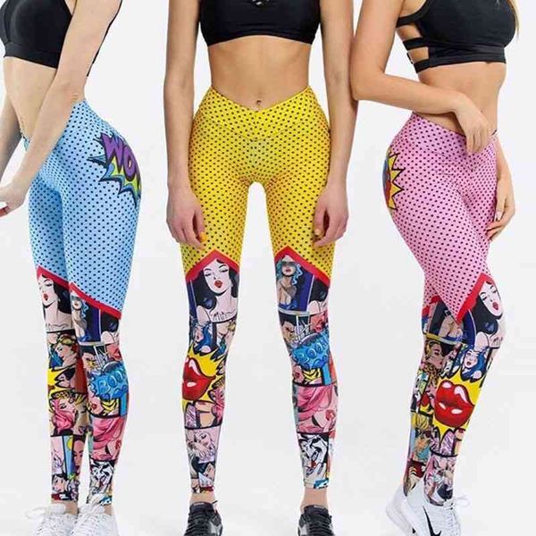 

new women funny cartoon leggings high waist printing long pants female workout patchwork jeggings sports fitness legging, Black;white