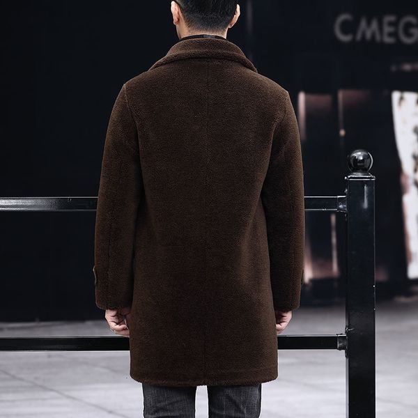 

men's leather & faux real fur coat winter jacket men sheep shearling 100% wool clothes suede plus size erkek mont 10081 a744, Black