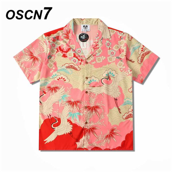 

oscn7 casual street printed short sleeve shirt men hawaii beach oversize women fashion harujuku shirts for cxx18 210721, White;black