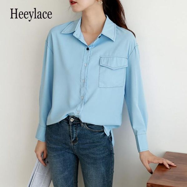 

spring sweet blue women's long sleeve shirt female base korean style ms. turndown collar shirts blouse blouses &, White