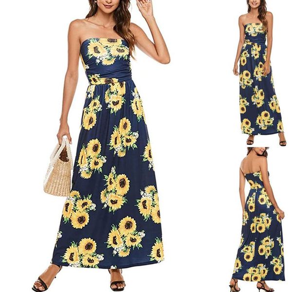 

women's swimwear 2021 floral straps spring summer clothes dress sleeveless wrapped sunflower print mid-waist pocket long, White;black