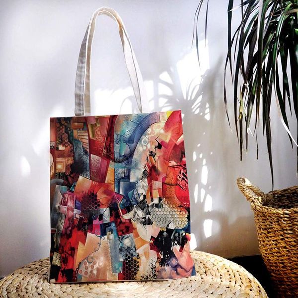 

storage bags eco friendly handbag women shoulder bag tote canvas fashion printing daily use female shopping