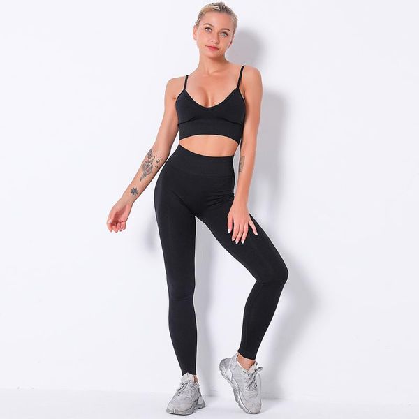 

yoga outfit seamless set workout clothes for women ribbed gym 2 piece sport sports bras trousers clothing