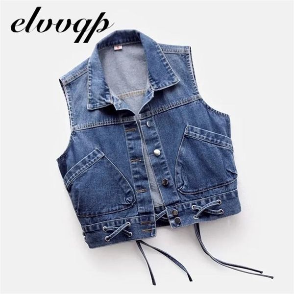 

s-4xl plus size denim vest jacket women autumn slim pocket short jeans coat female spring vintage waistcoat mujer 210910, Black;white