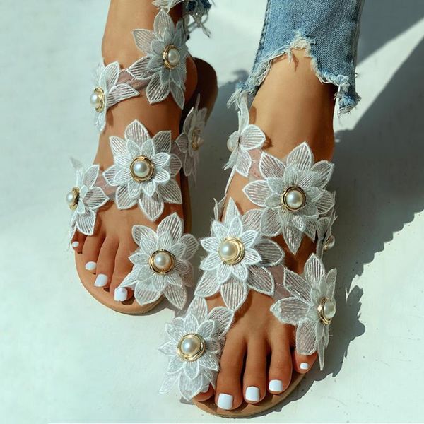 

bohemian sandals women wedding shoes 2021 summer vacation flowers fashion plus size ladies woman slides, Black
