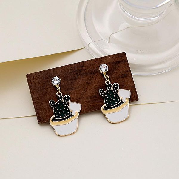 

dangle & chandelier fashion creative inlaid zircon succulent cactus plant shape pendant earrings simple personality ladies jewelry party acc, Silver